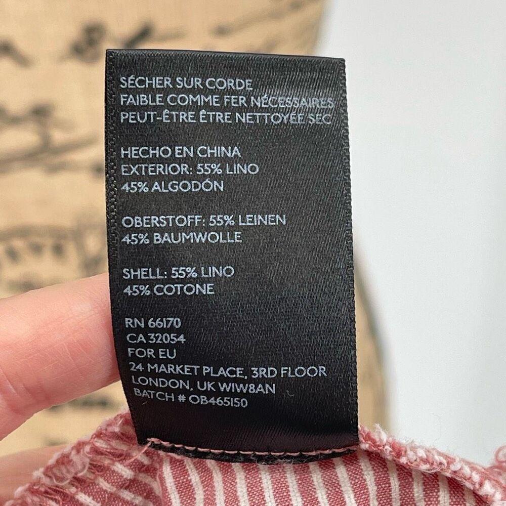 BDG Linen Blend High Neck Raw Hem Open Back Railroad Stripe Tank Top Mauve Small - Picture 6 of 6